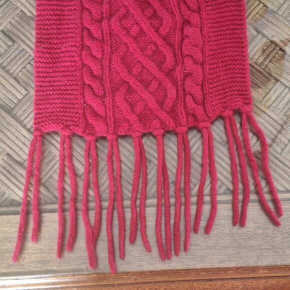 Mariele Waithe !00% Cashmere Scarf Cable Knit Fringe Crimson Red Burgundy - Picture 7 of 9